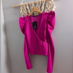 Hot Pink Puff Sleeve Blouse Top Size L BNWT